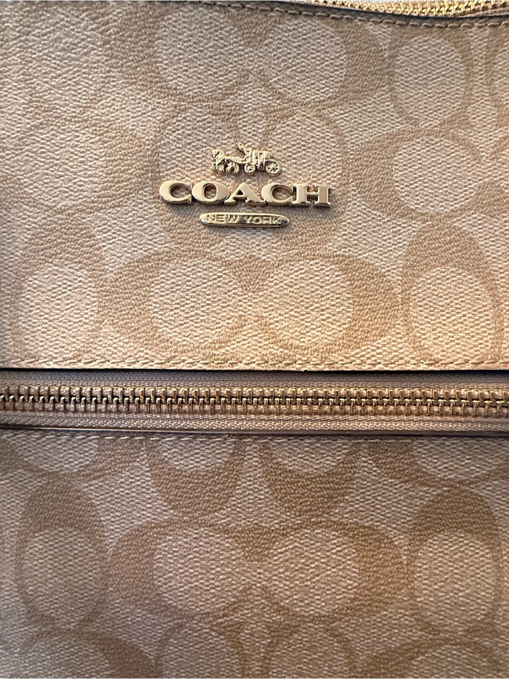 Coach Gallery Beige Signature Tote with Cream Trim - Picture 5 of 13